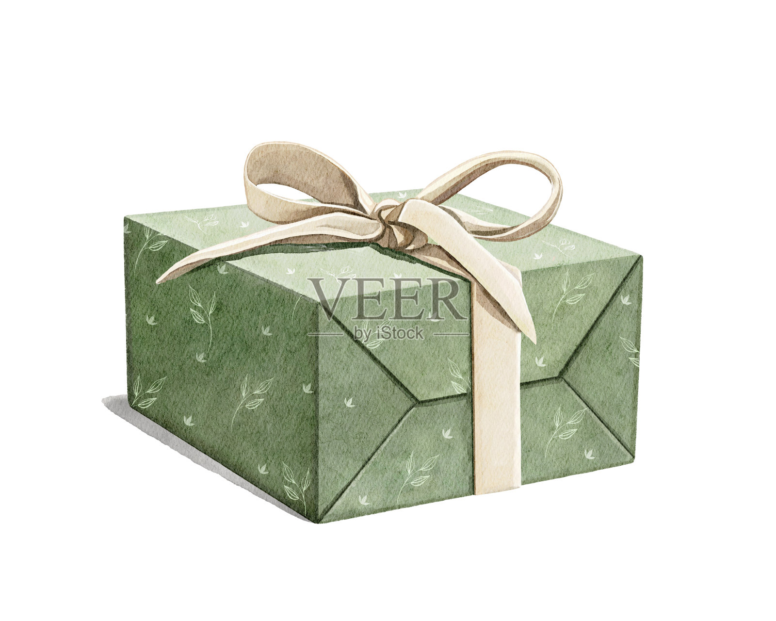 水彩卡通绿色复古礼盒与圣诞礼物插画图片素材