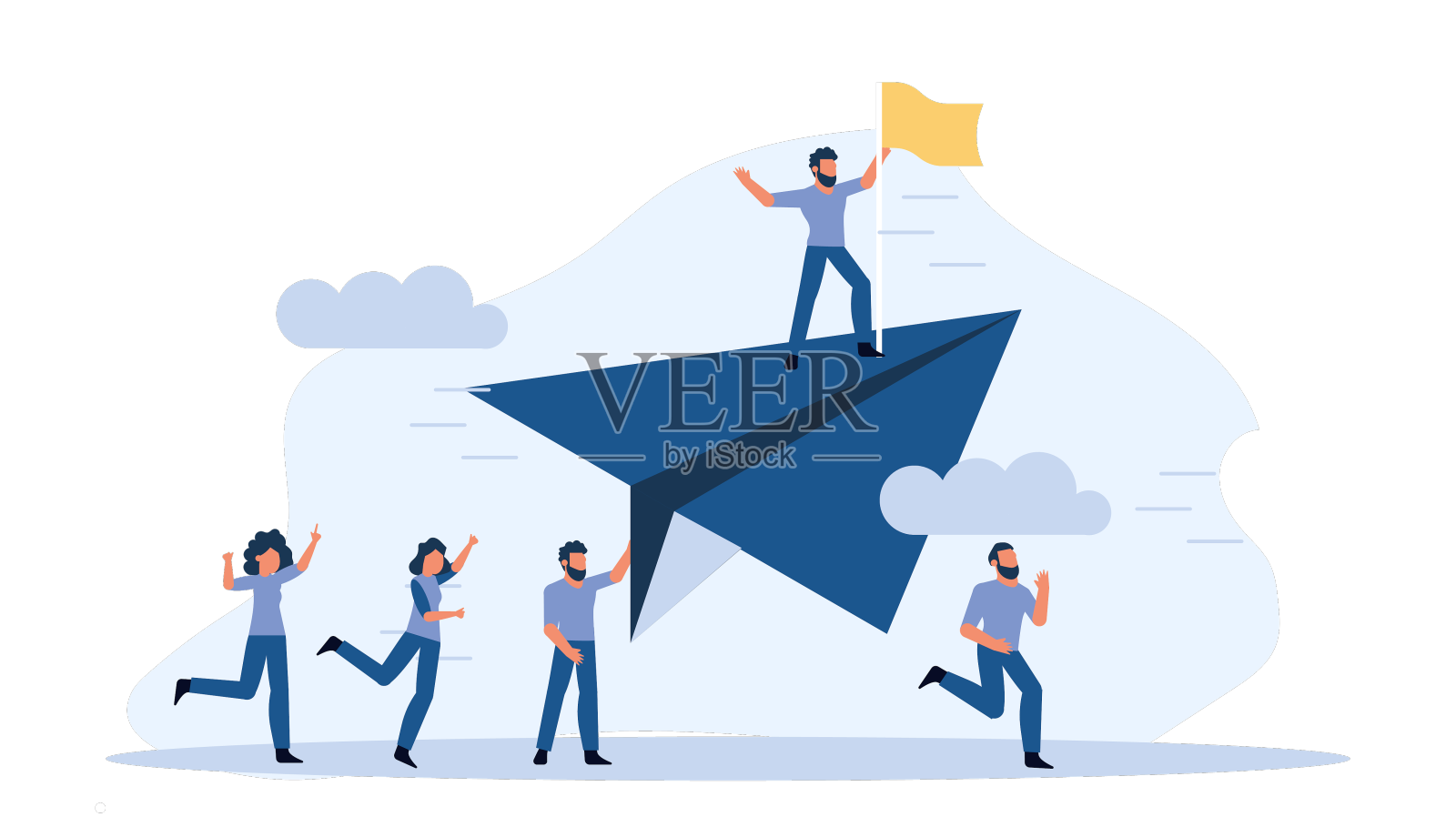 一个人站在纸飞机上拿着设计元素图片