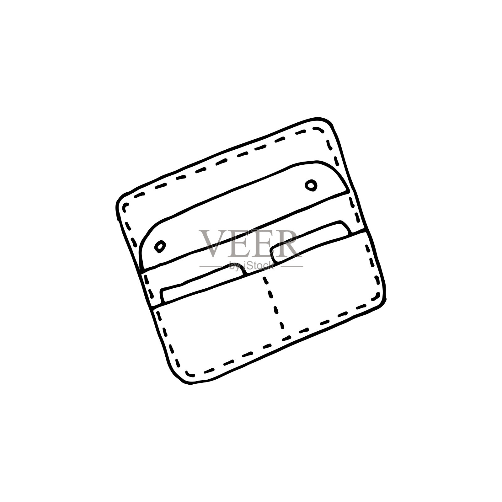 钱包、皮夹是用来装现金和各种卡片的。配件。涂鸦。矢量插图。手绘。大纲。插画图片素材