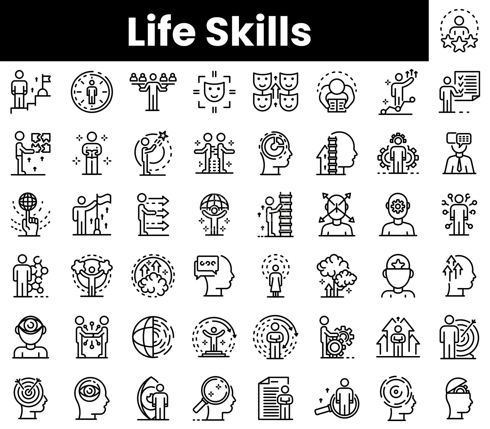 一套轮廓生活技能图标设计元素图片