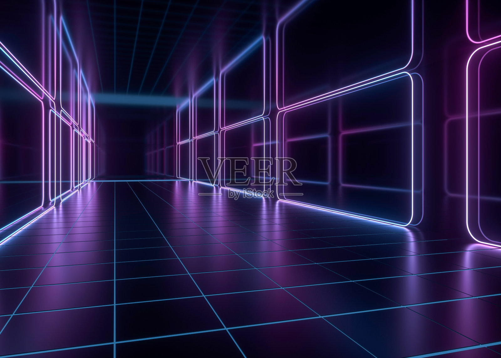 黑色发光背景上的3D霓虹灯效果照片摄影图片