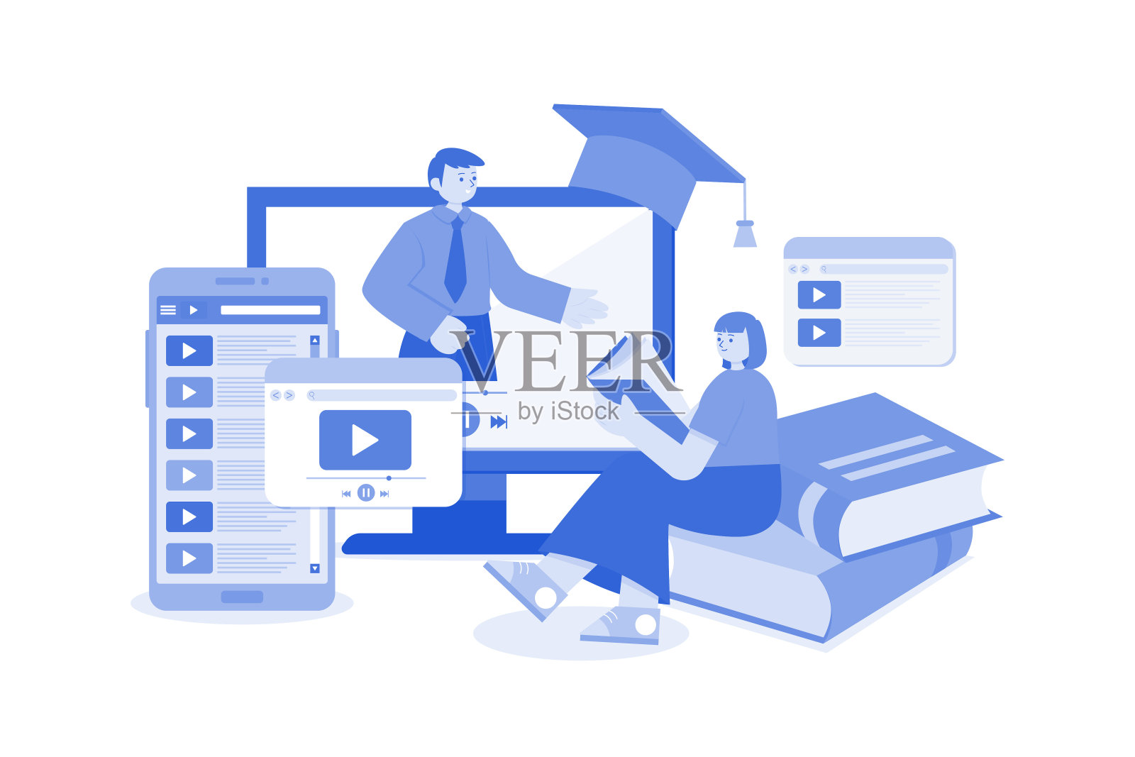 白色背景上的数字教育插图概念插画图片素材