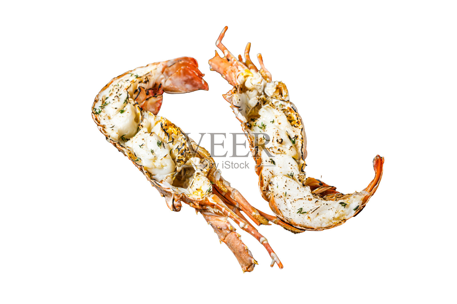 美味的烤和切片刺龙虾或海小龙虾。孤立，白色背景。照片摄影图片