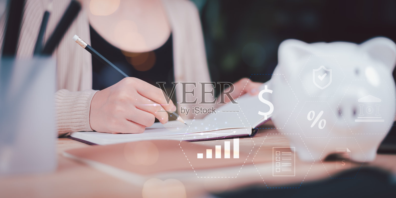 概念利率和股息，投资增长率和存款利息，利率的增加，退休收益，企业利润的增加，金融和投资照片摄影图片