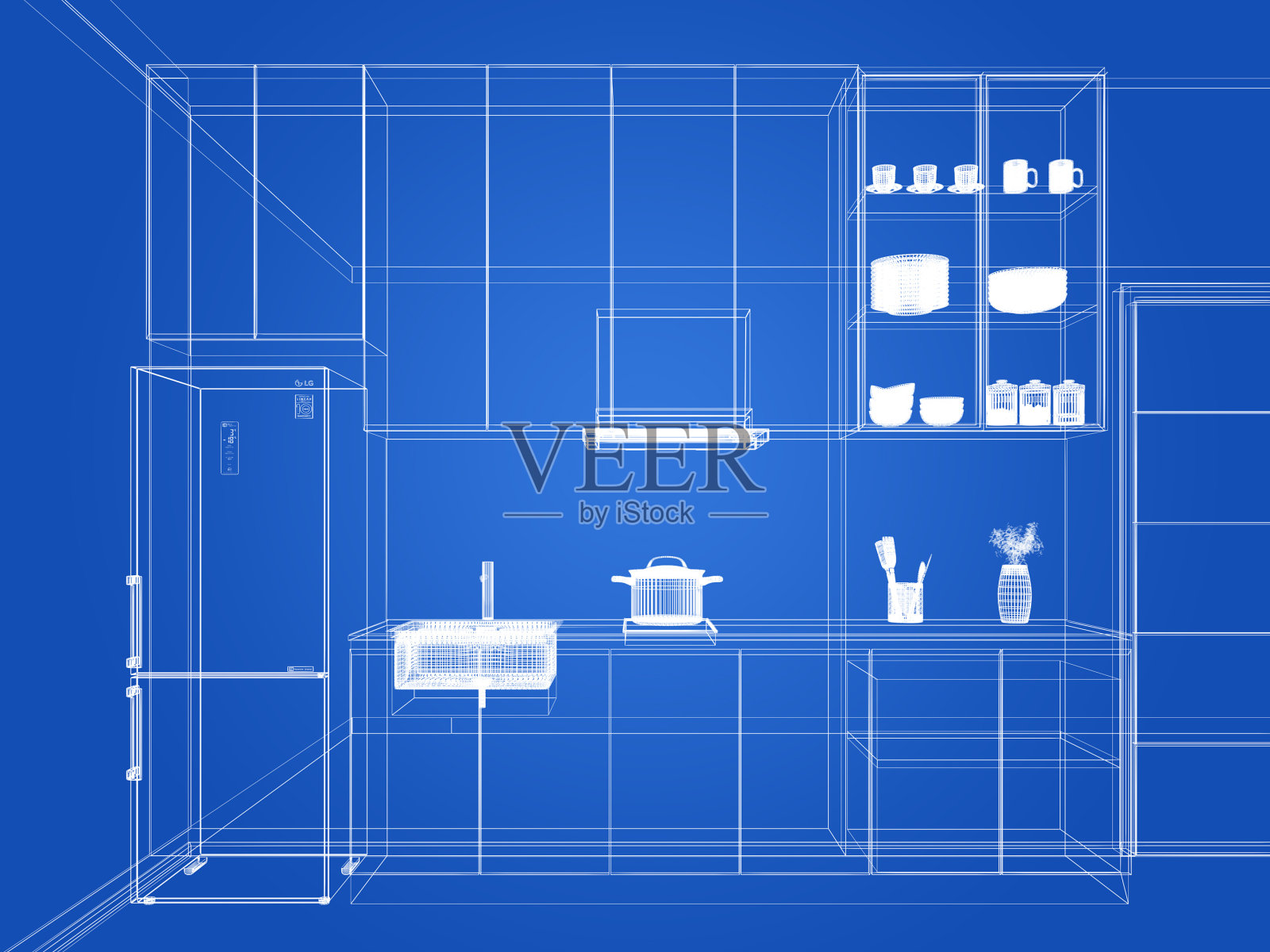 现代厨房室内设计，3d渲染照片摄影图片