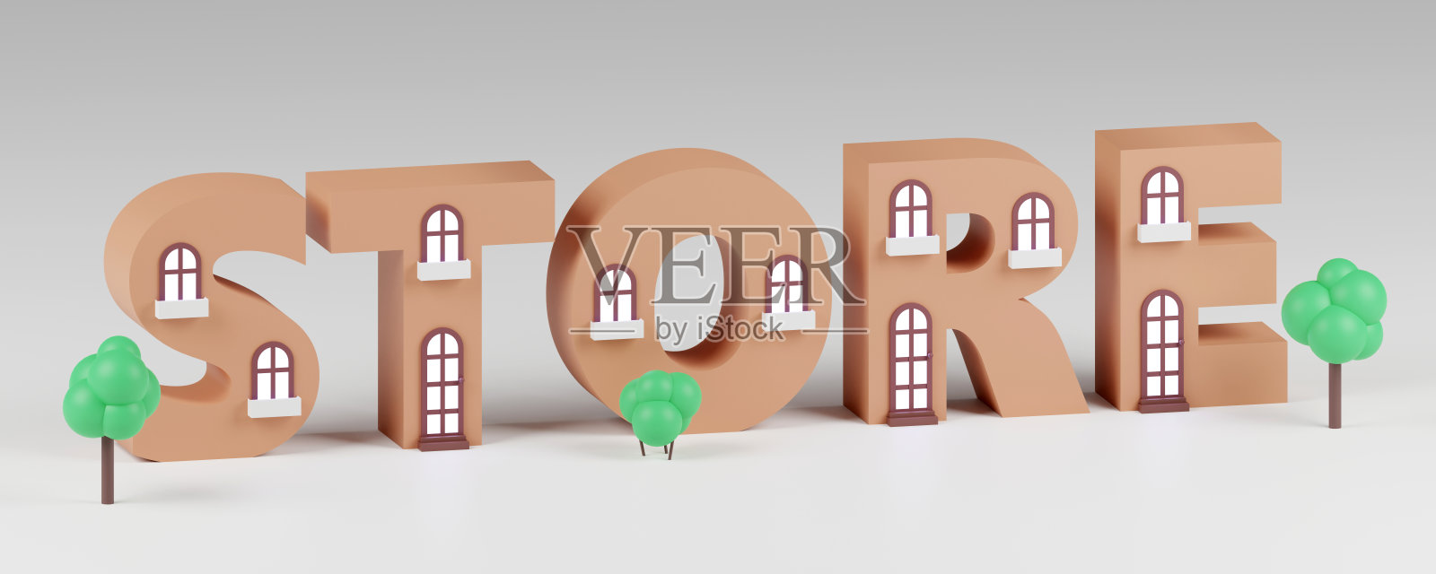 3d字母小房子字母存储在灰色背景上，3d渲染，签名自然照片摄影图片