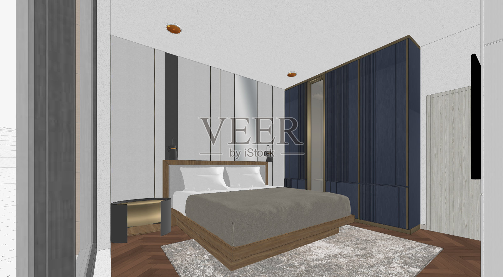 建筑三维渲染插图室内现代房屋，白天照片摄影图片