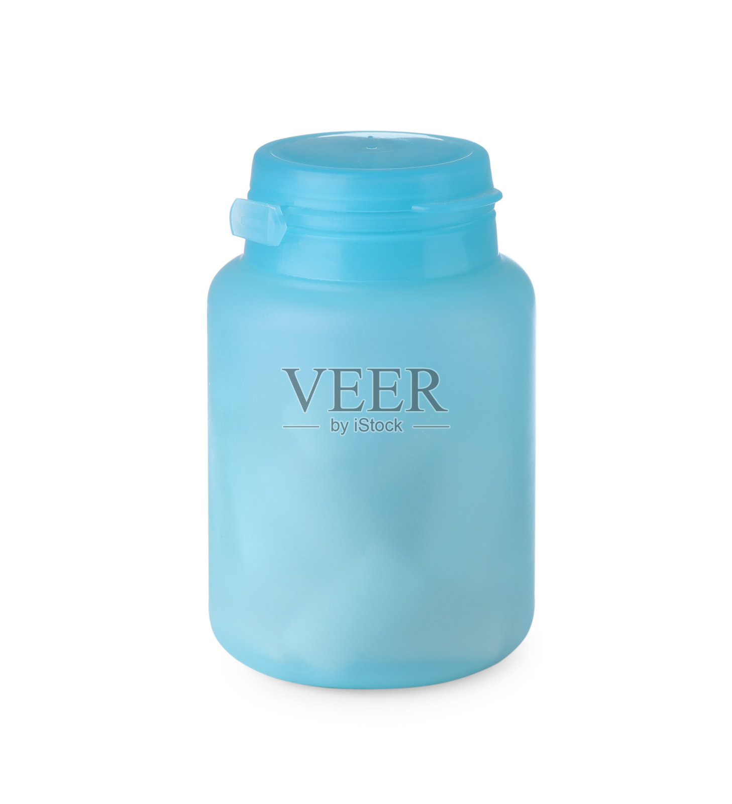 浅蓝色的罐子里有白色的口香糖照片摄影图片