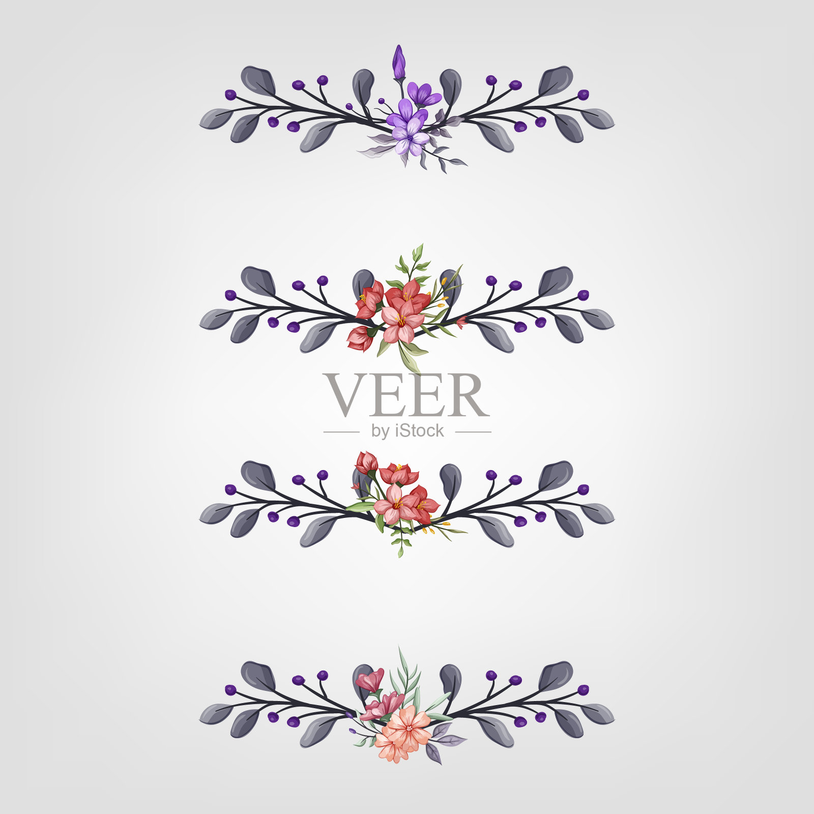 设置植物开花花卉元素。开花植物插画图片素材