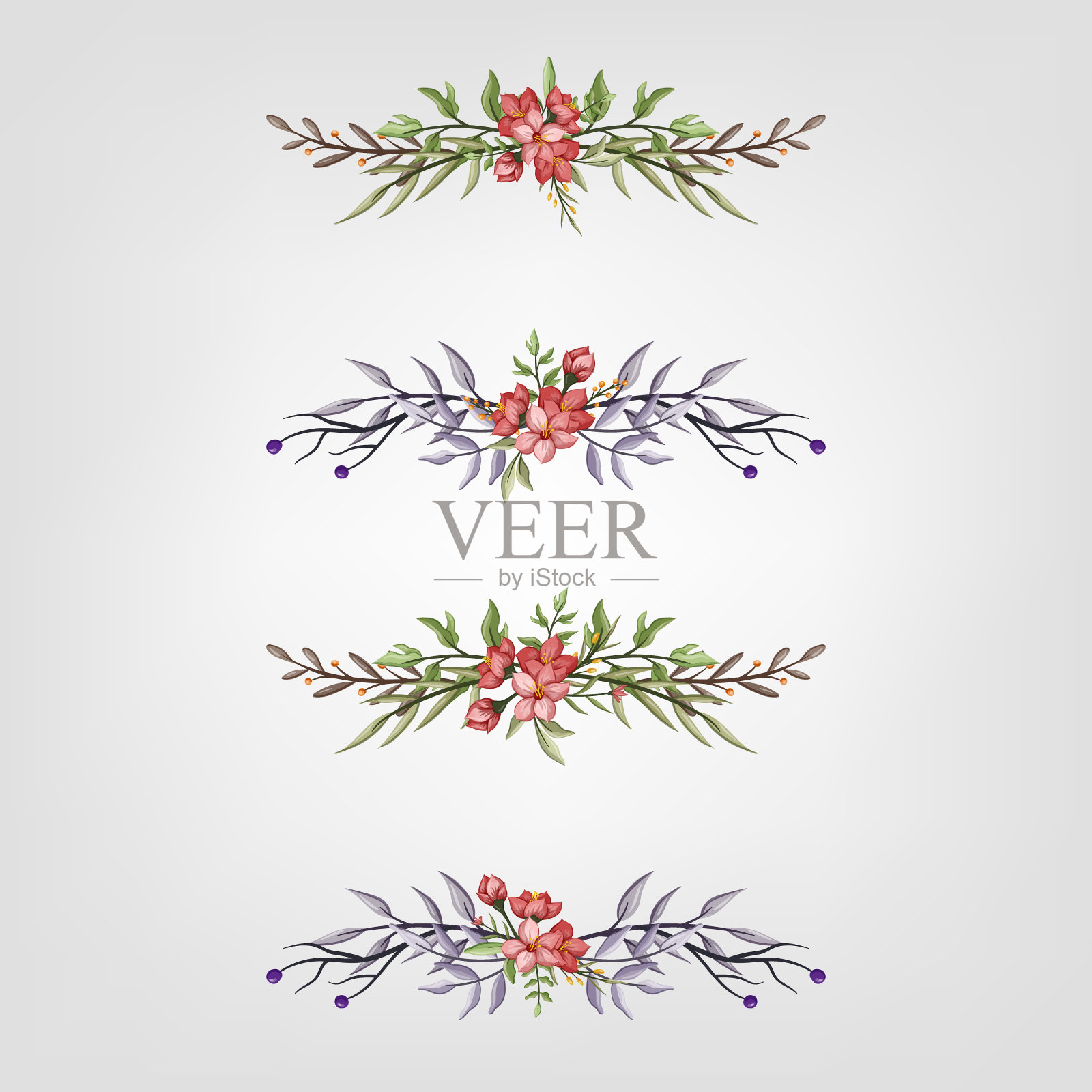 设置植物开花花卉元素。开花植物插画图片素材