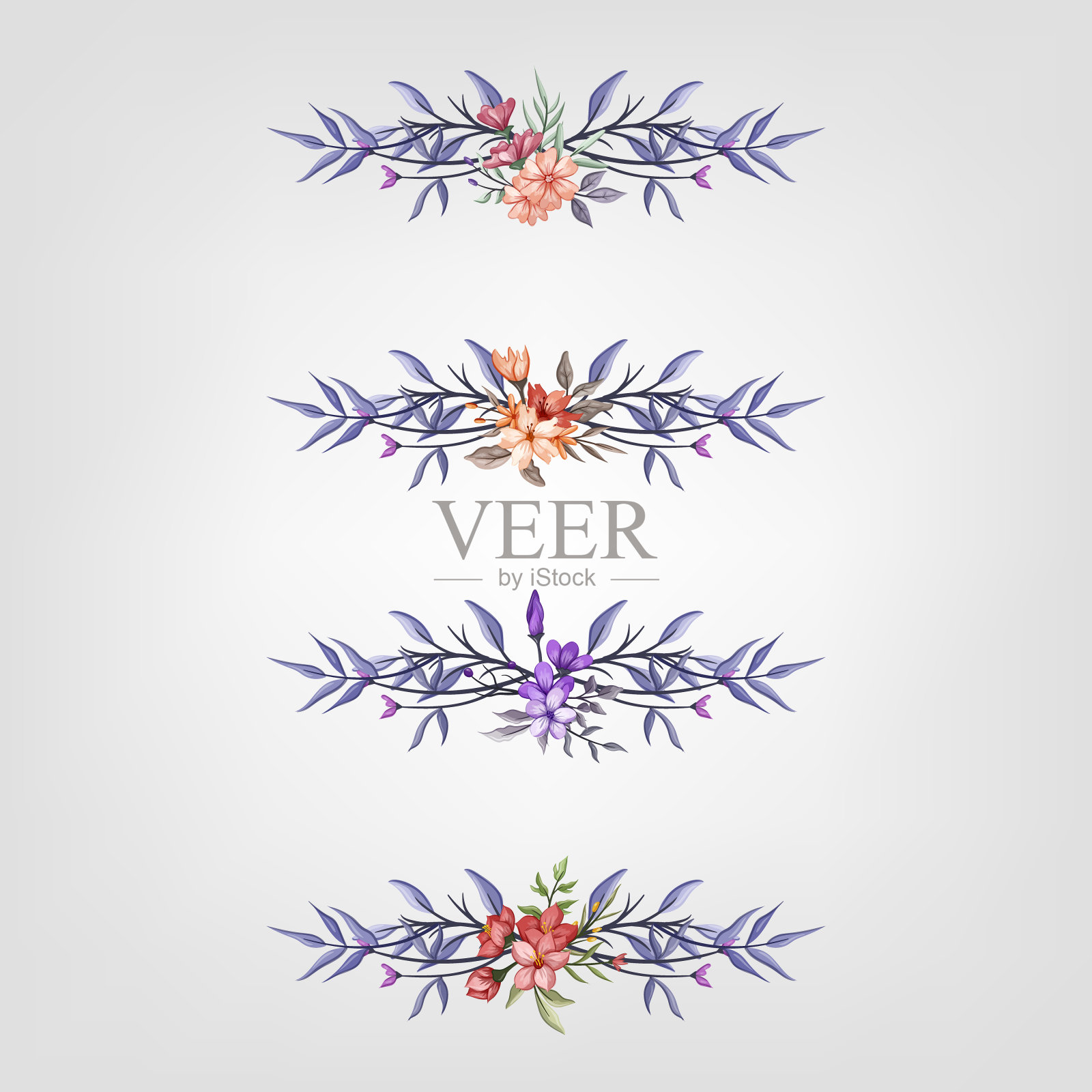 设置植物开花花卉元素。开花植物插画图片素材