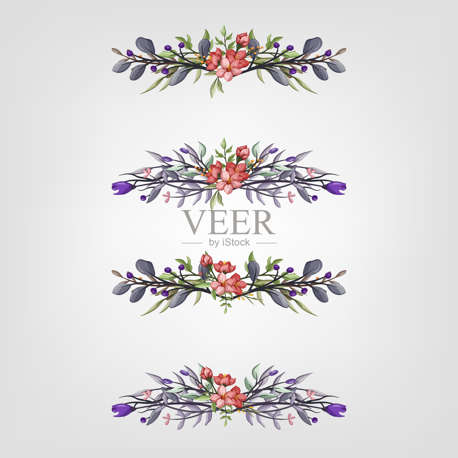 设置植物开花花卉元素。开花植物插画图片素材