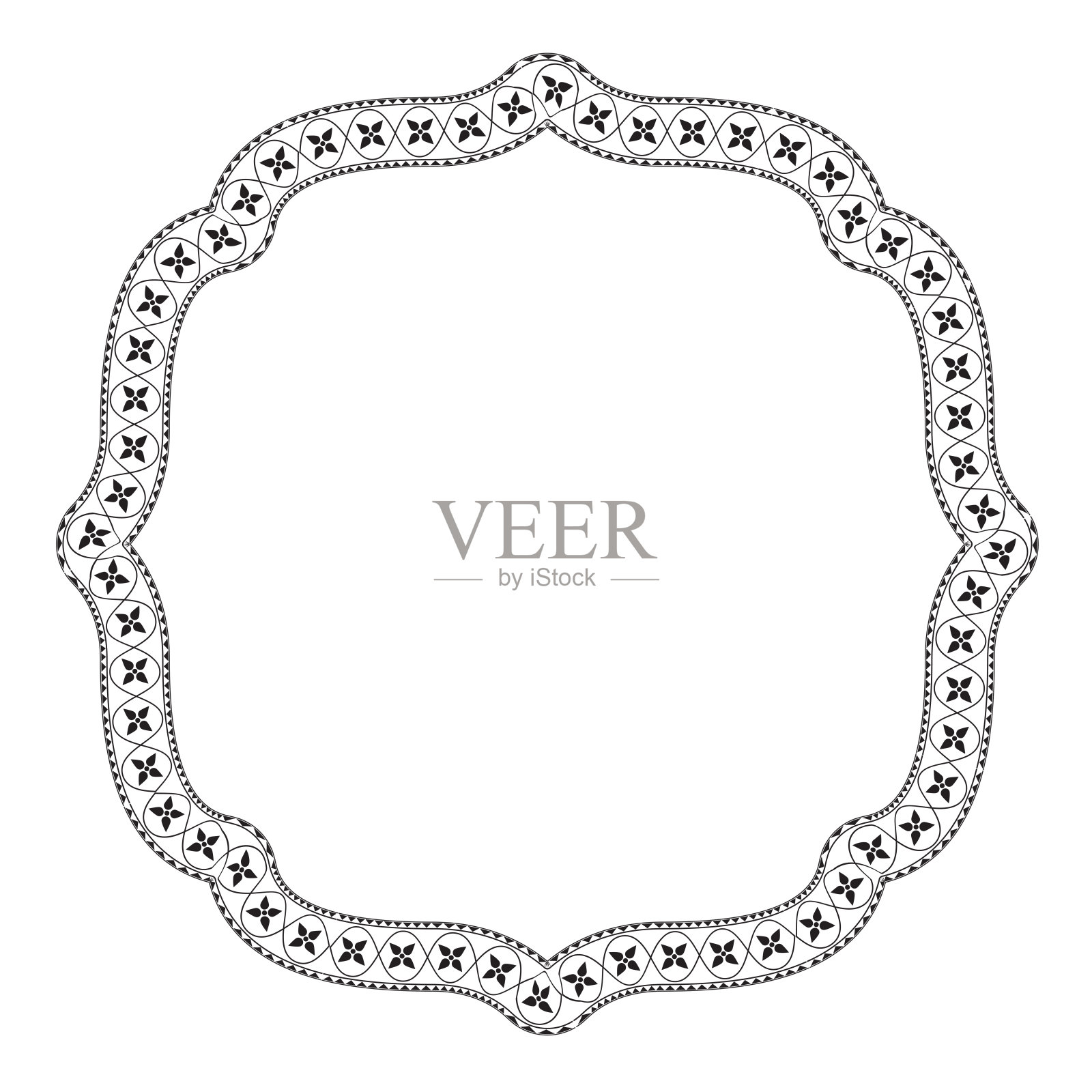 方形框架水平复古框架花花卉边界豪华华丽的艺术叶元素设计插画图片素材