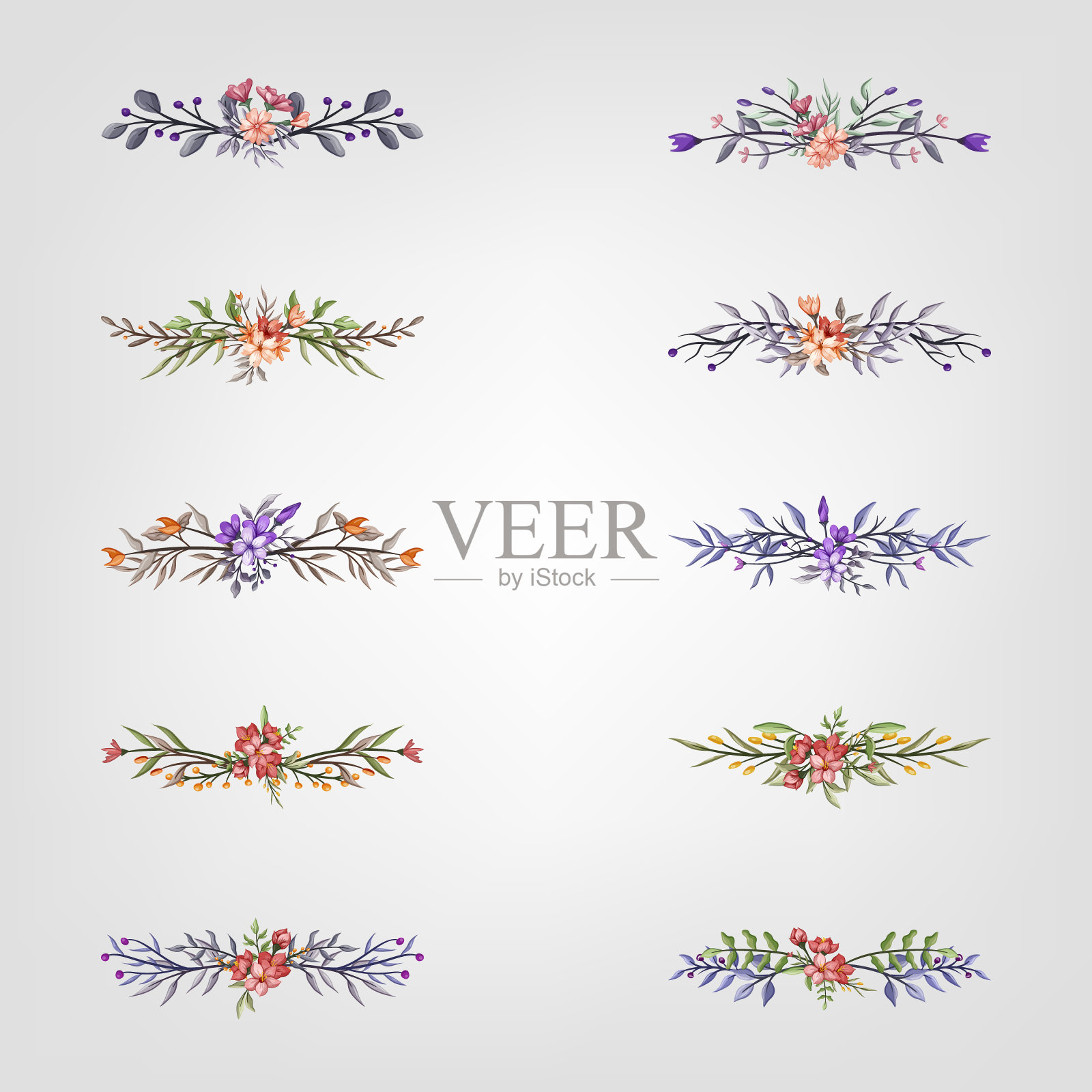 设置植物开花花卉元素。开花植物插画图片素材