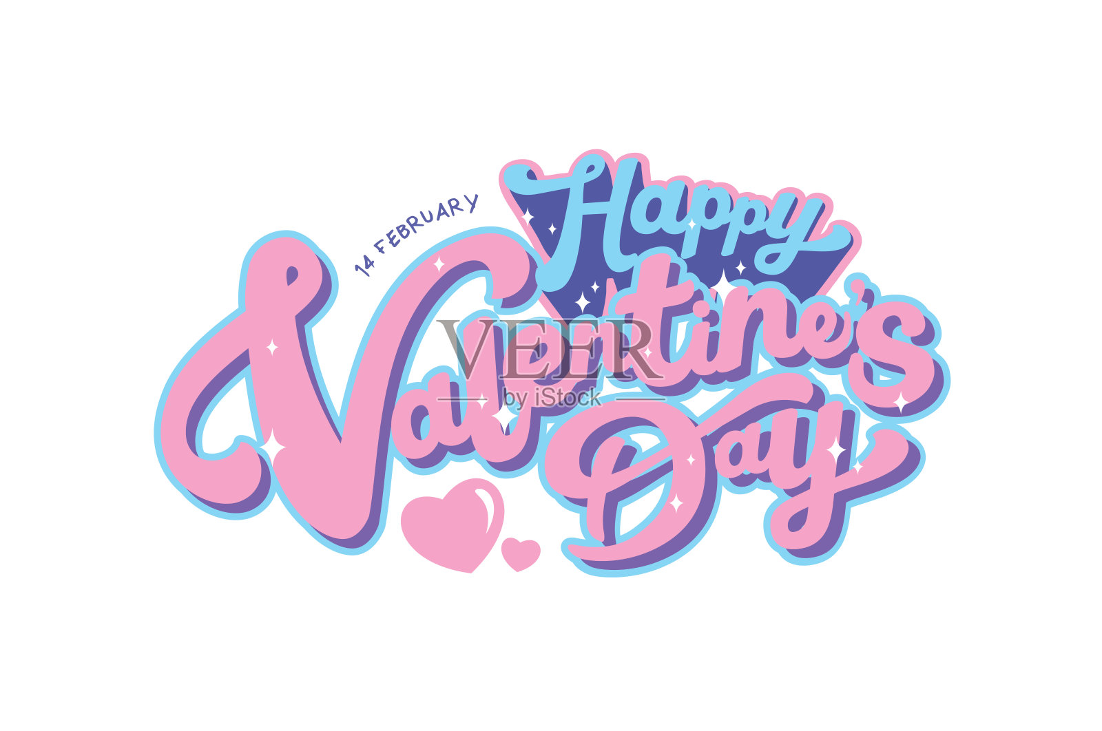 情人节快乐的字体与手写书法文字，孤立的白色背景。插画图片素材