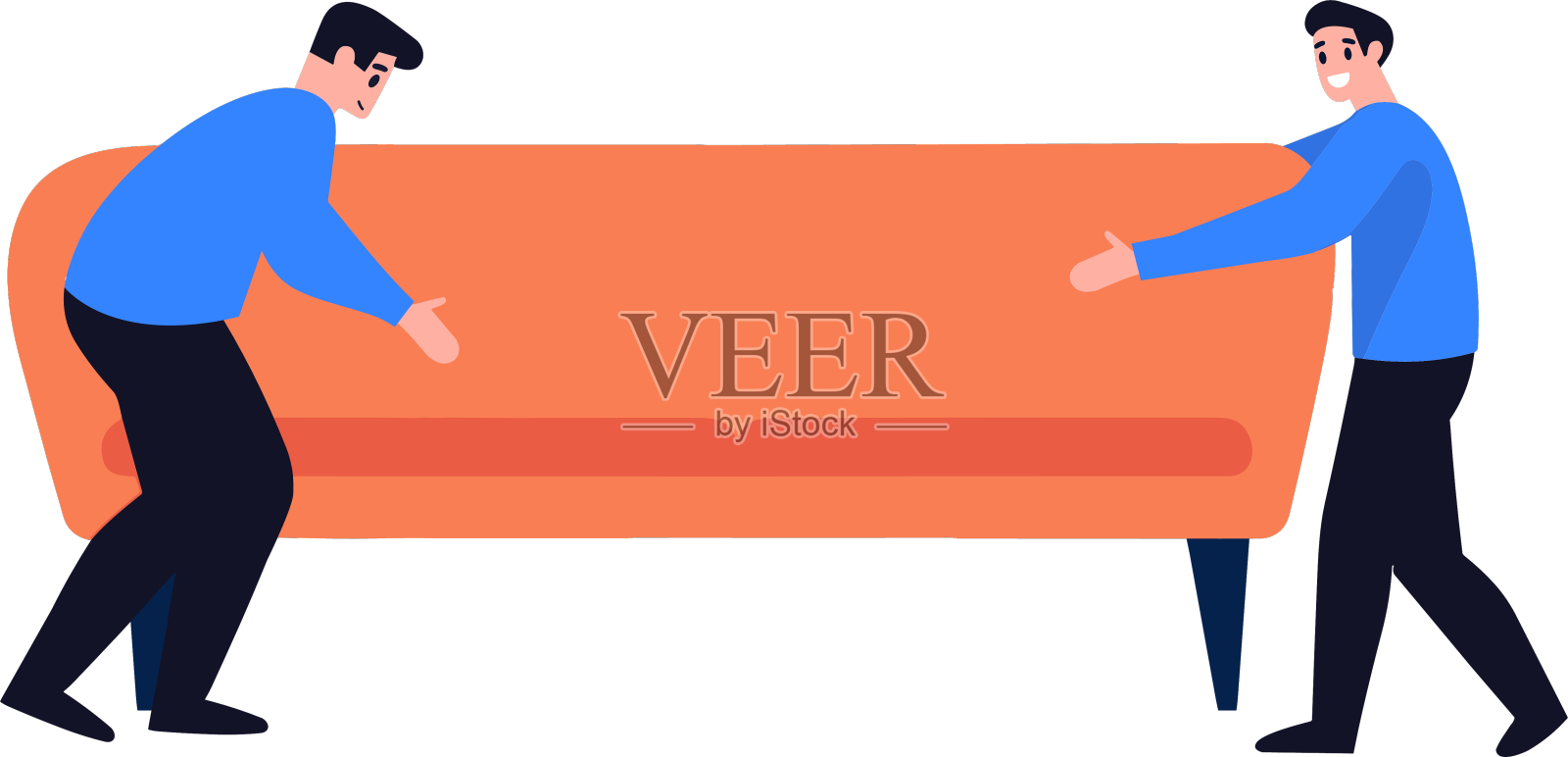 手绘的搬运工正在搬沙发设计元素图片