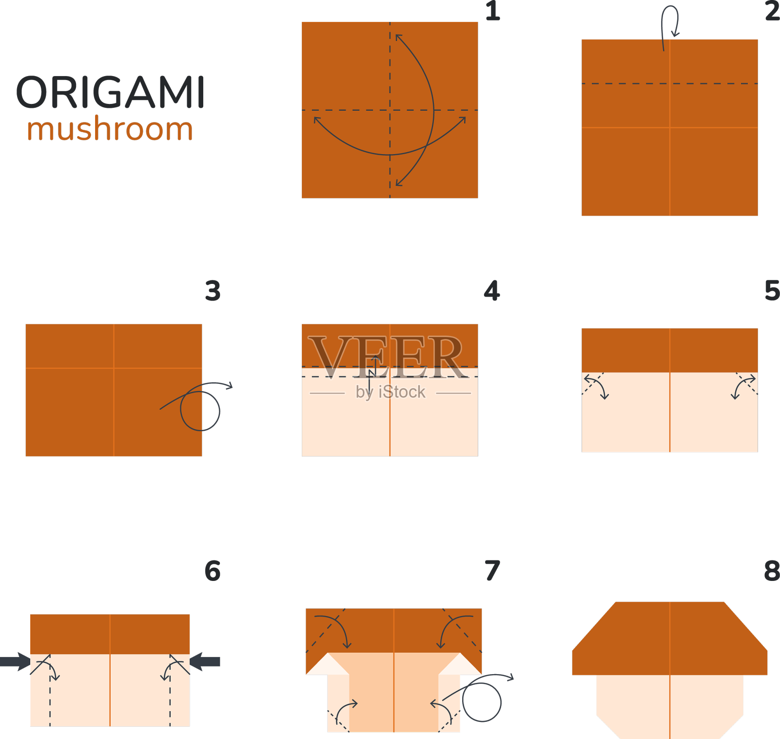 儿童折纸教程折纸可爱的蘑菇设计元素图片
