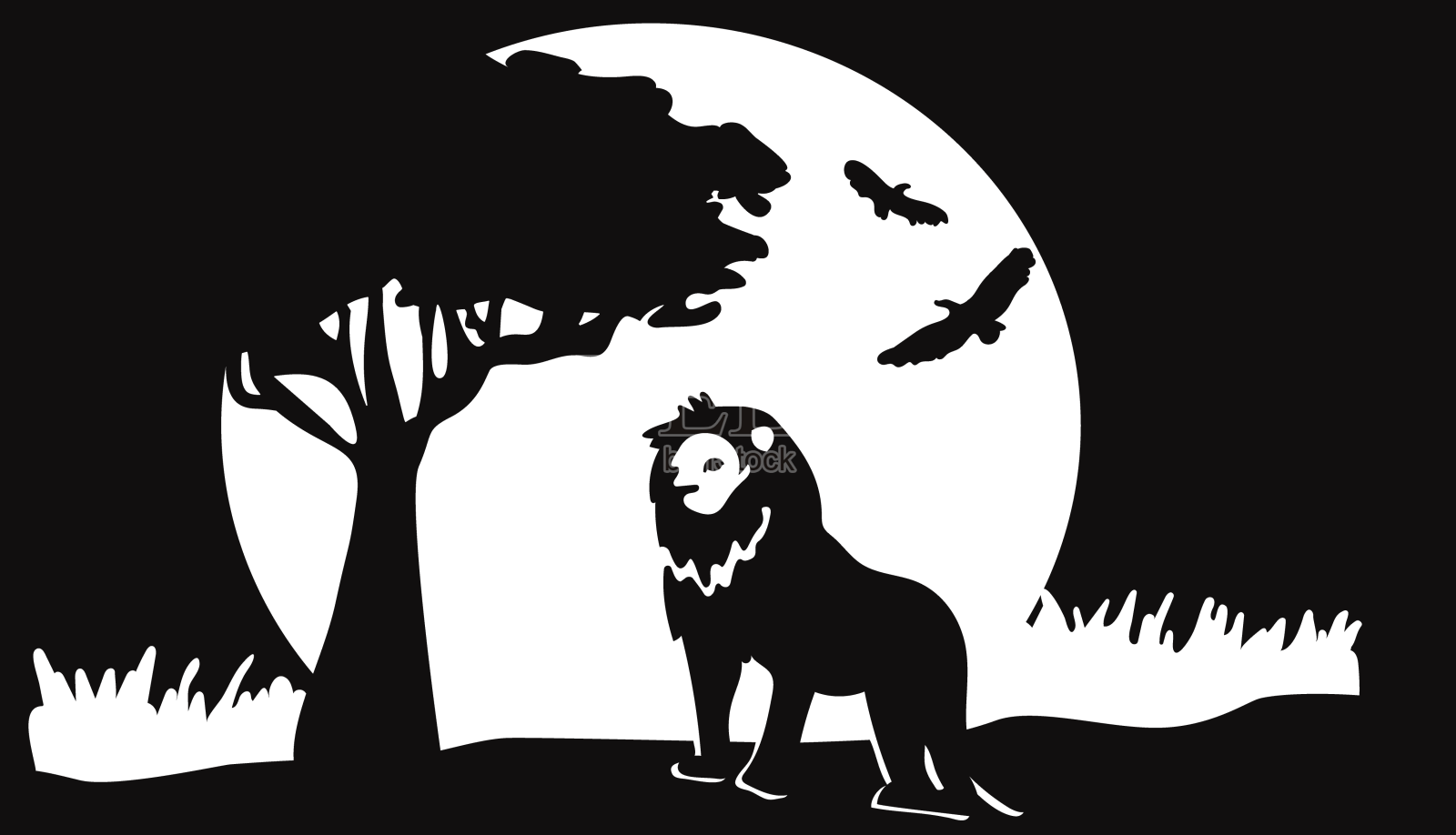 狮子狩猎日落切成黑色设计元素图片