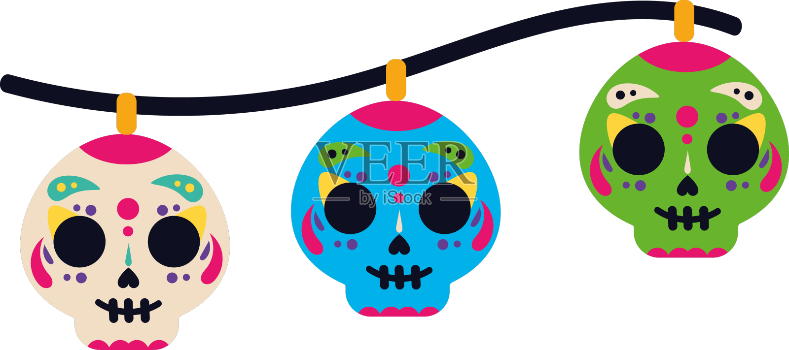 亡灵节头骨花环设计元素图片