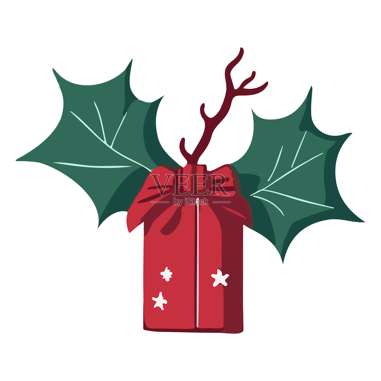 带叶子的圣诞礼物设计元素图片