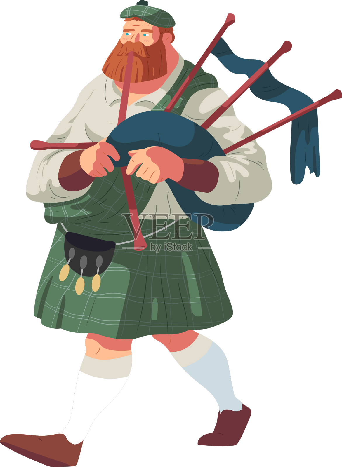 男子风笛方格呢裙在苏格兰平原设计元素图片