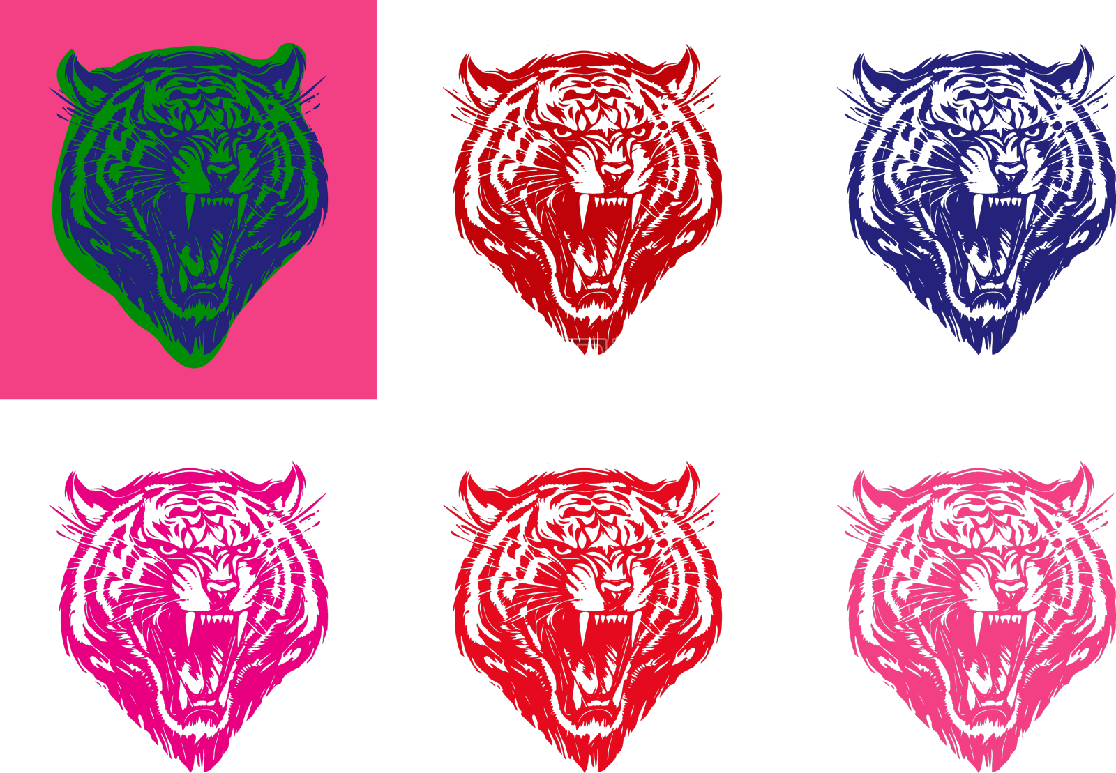 凶猛咆哮的老虎抽象水墨设计元素图片