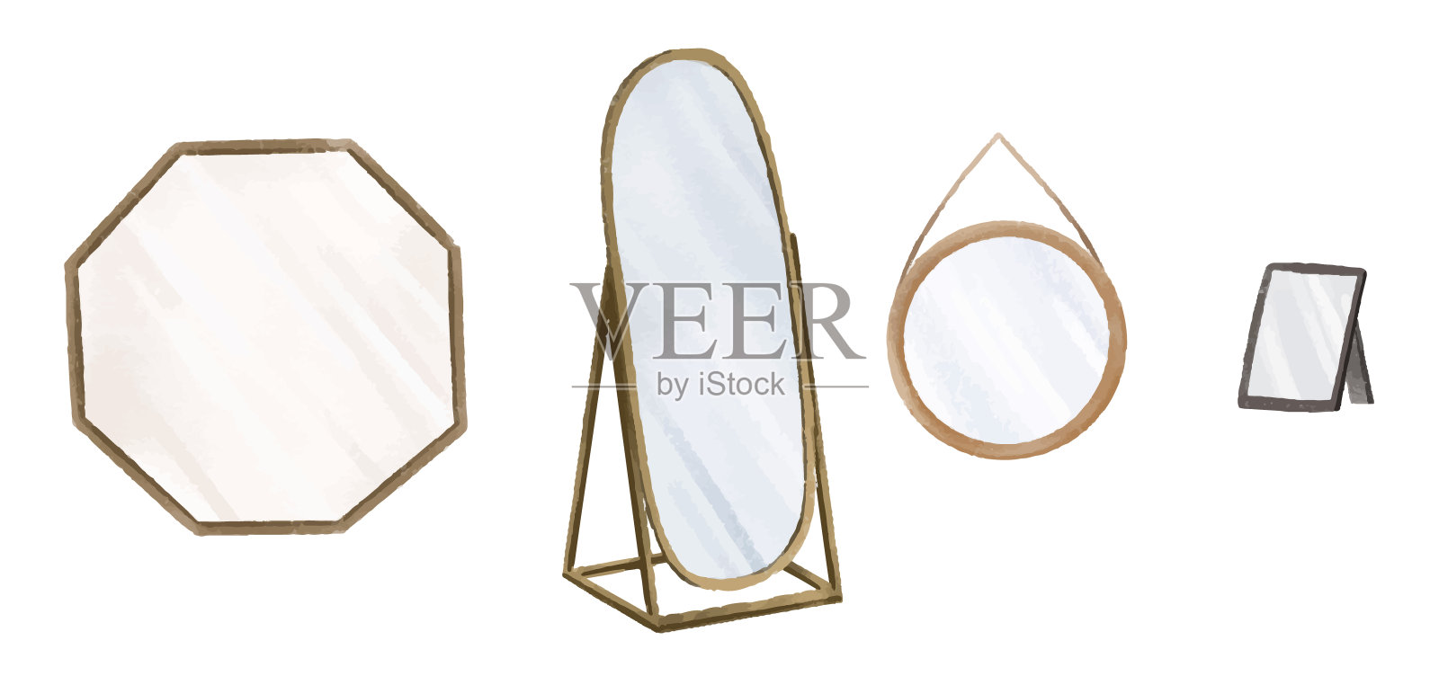 手绘矢量镜。室内的镜子插画图片素材