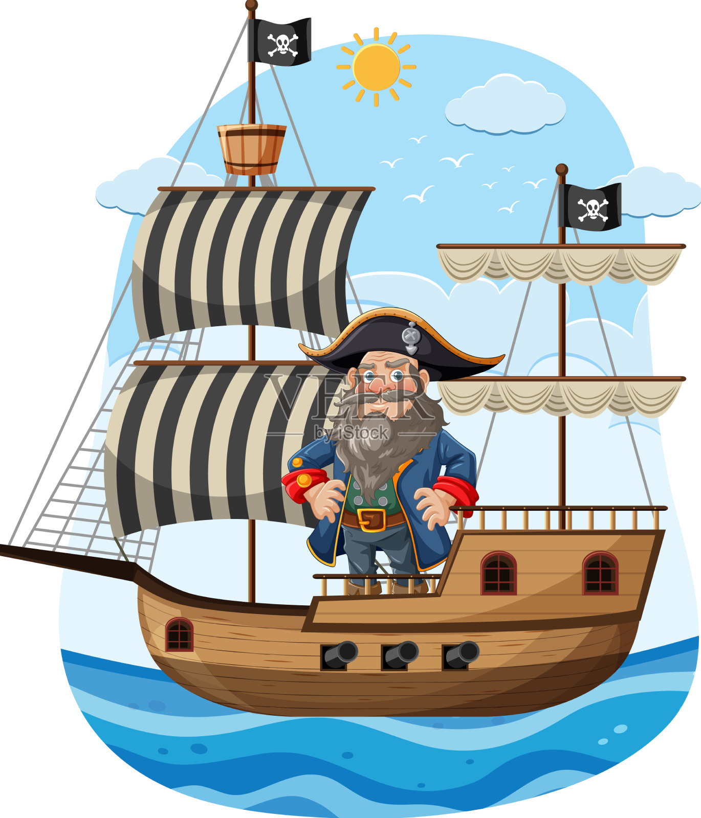 海盗在海上的一幅漫画插画图片素材