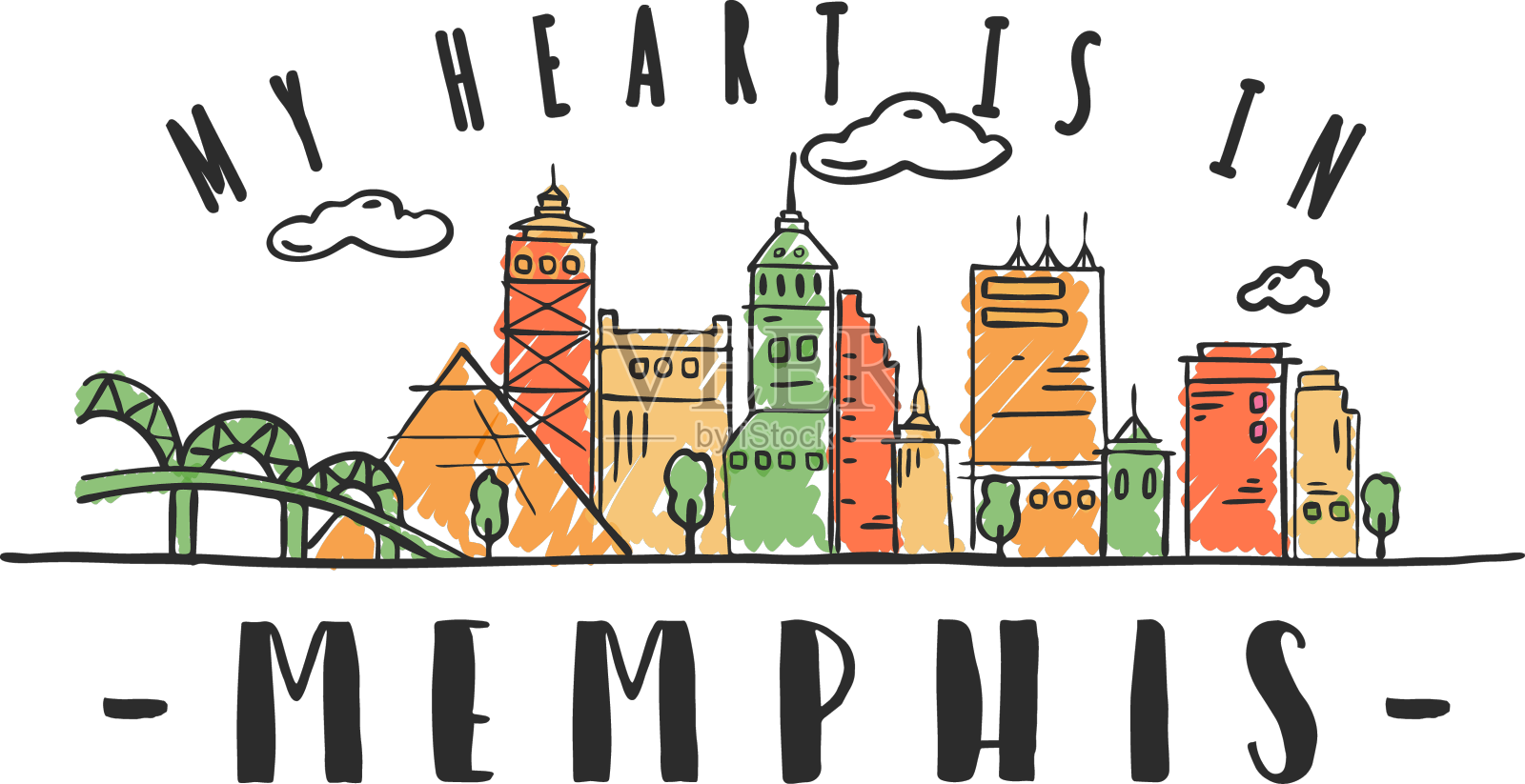 孟菲斯天际线贴纸设计元素图片