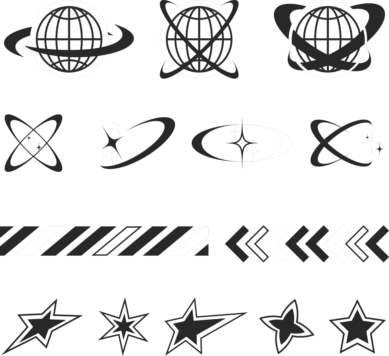 一套地球仪星星抽象形状街头穿设计元素图片
