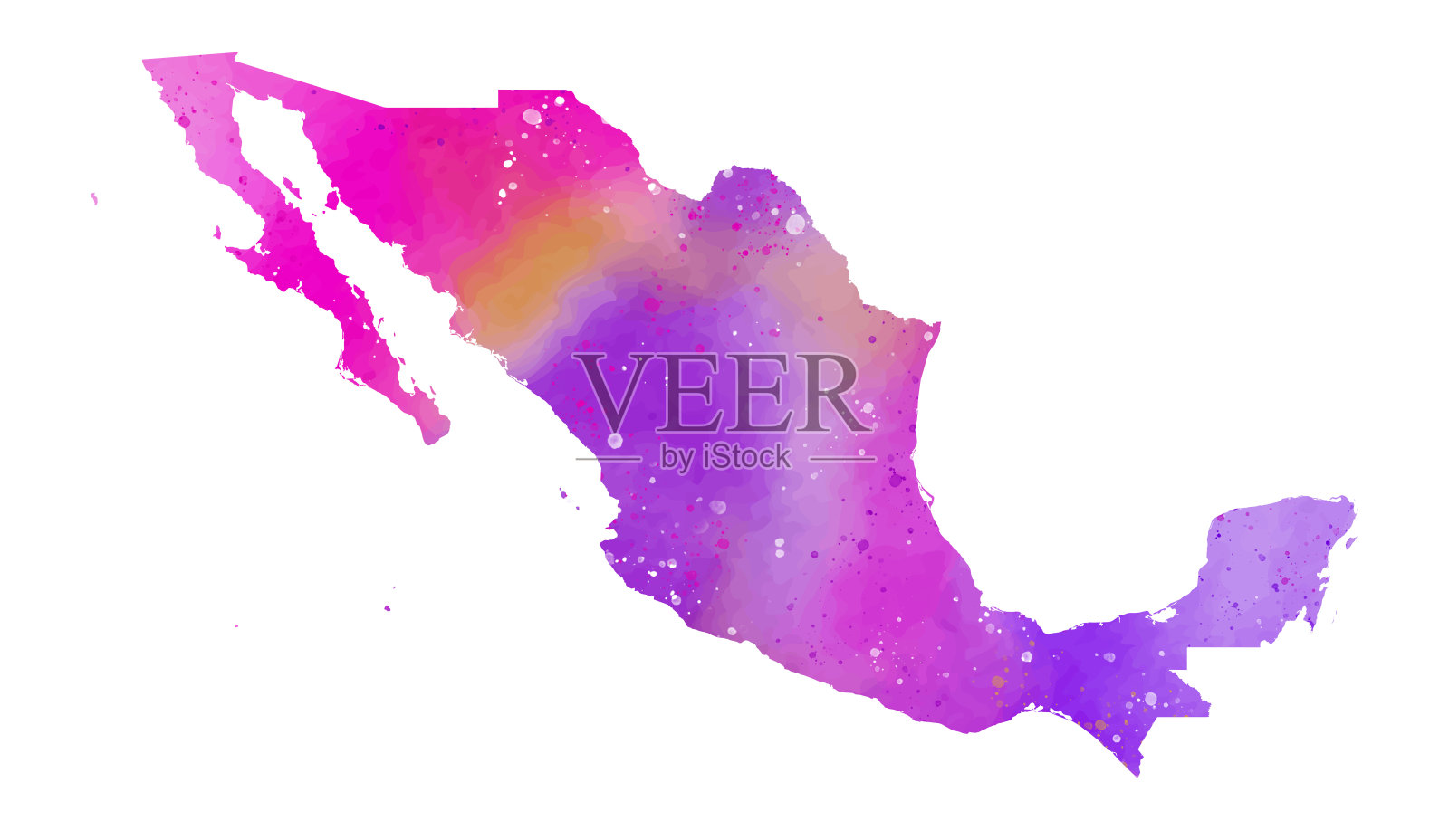 墨西哥地图水彩画。墨西哥水漆艺术栅格插图。插画图片素材