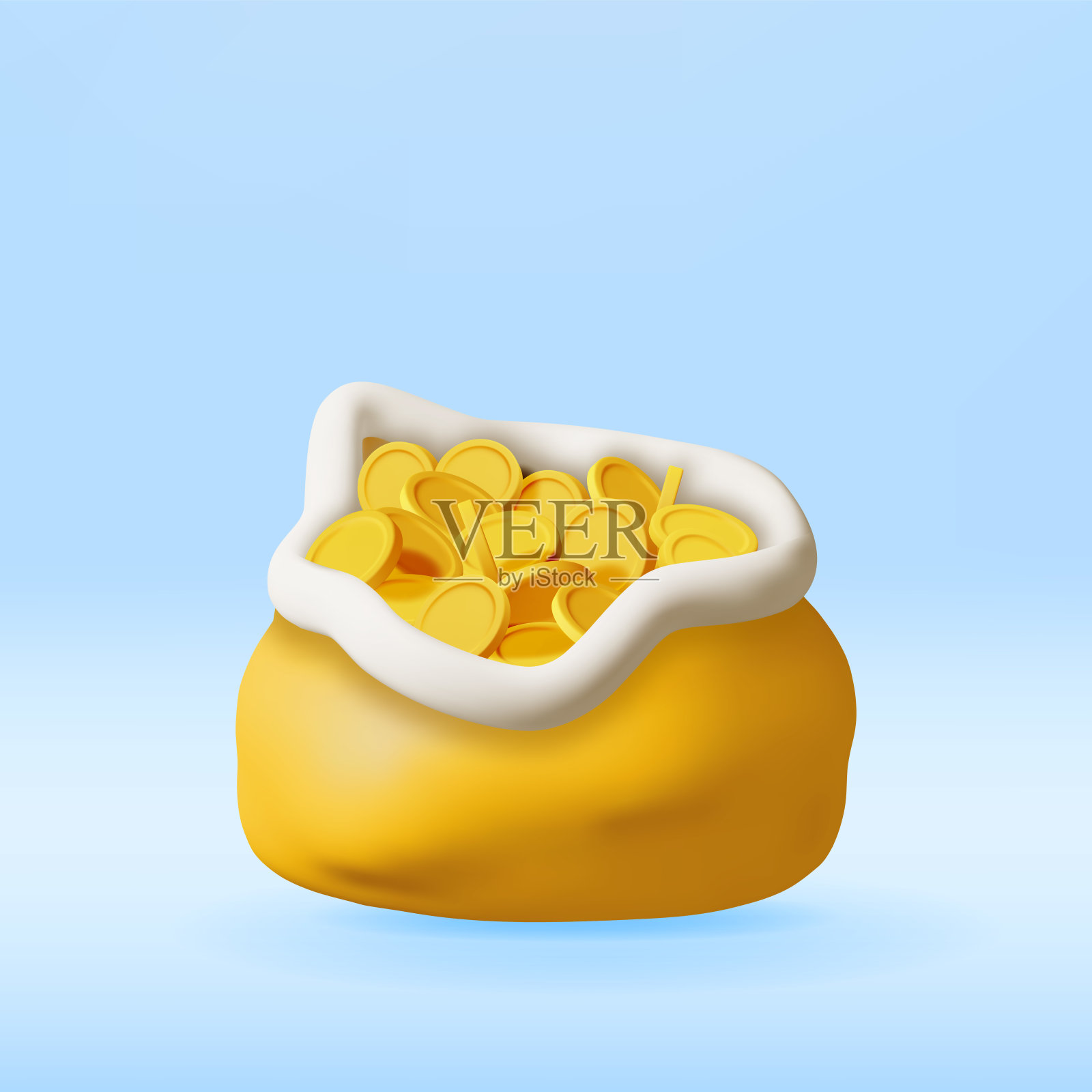3D钱布袋充满了金币插画图片素材