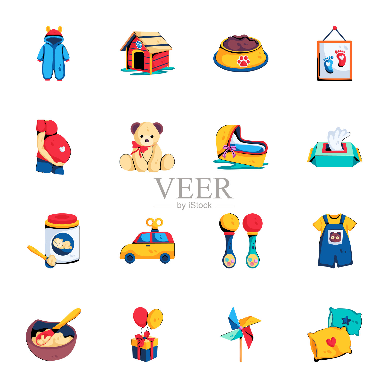 包婴儿服装和玩具扁平图标插画图片素材