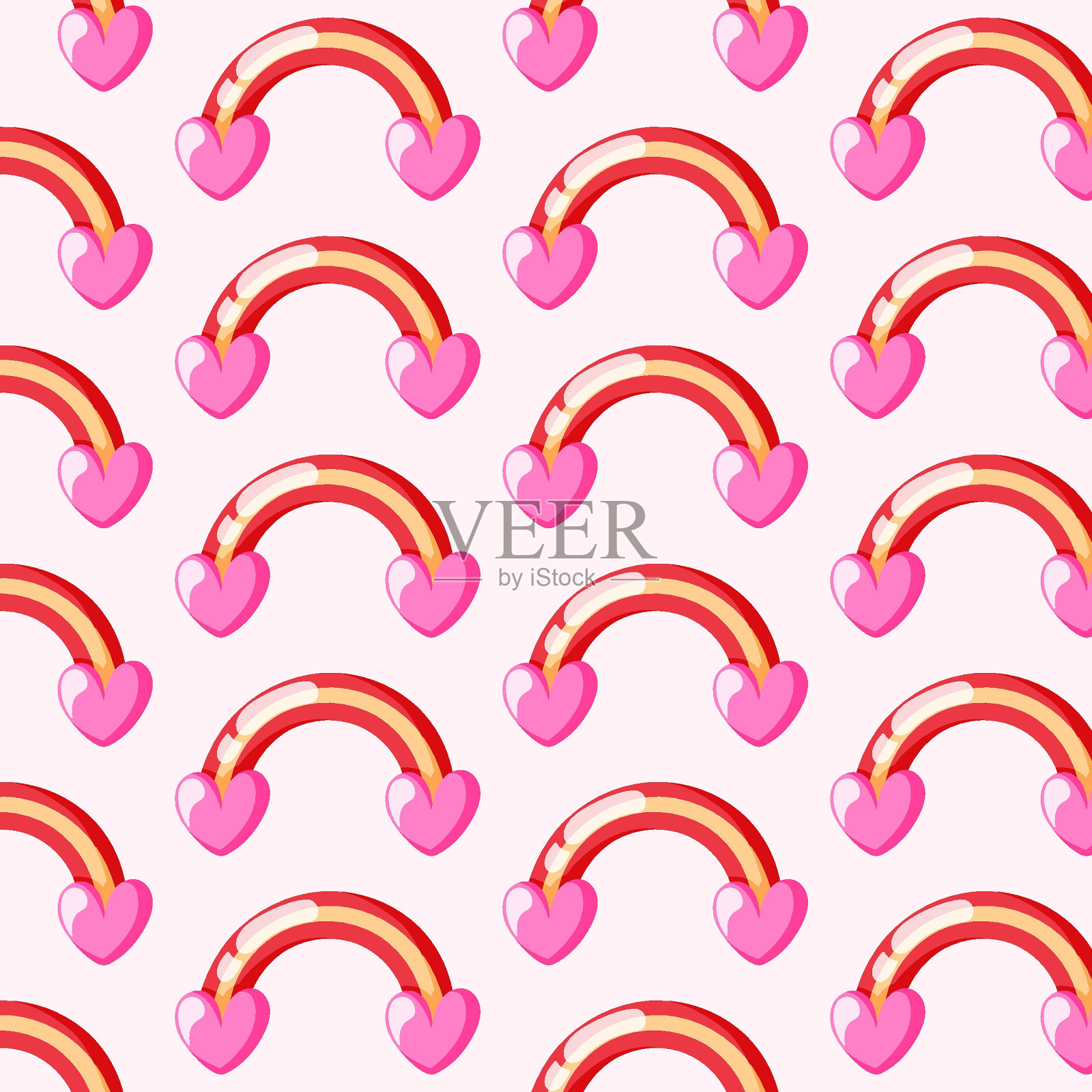 彩虹心无缝图案。情人节背景漫画风格。矢量插图。插画图片素材