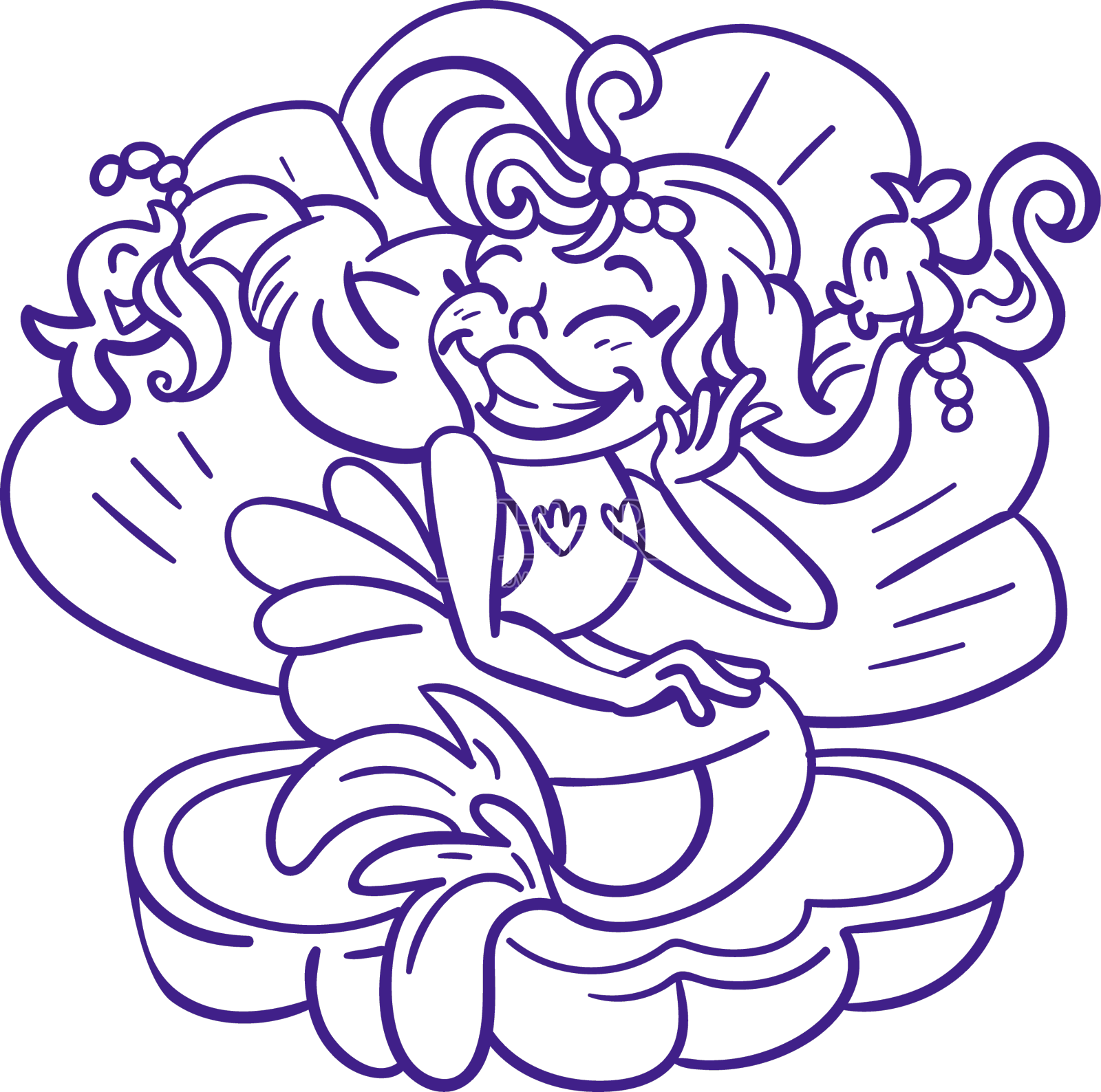 快乐的美人鱼坐在海贝壳紫色的轮廓设计元素图片