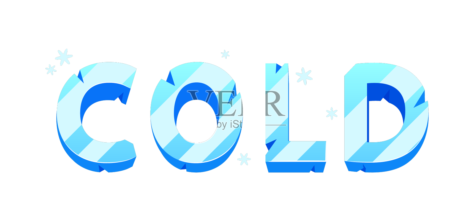 Word cold是由半透明的冰字体制成的设计元素图片