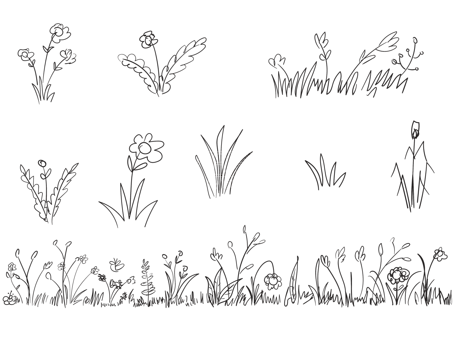 手绘简单的黑色轮廓野画设计元素图片