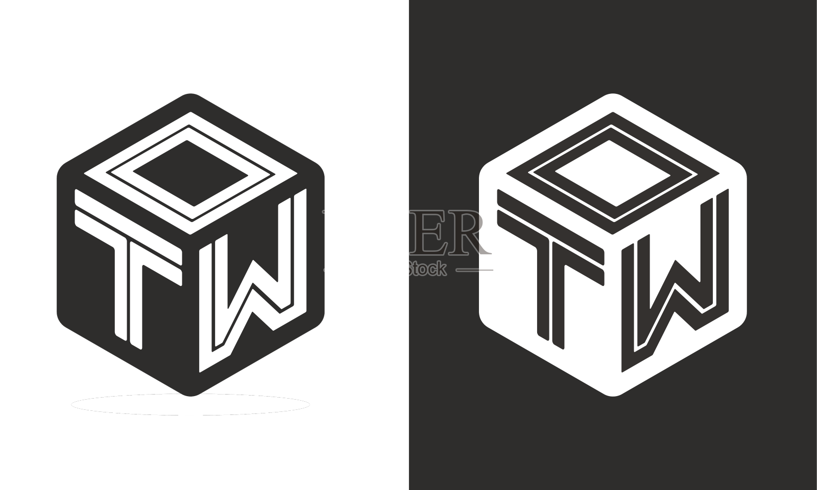 Otw字母标志设计与立方体标志标志现代设计元素图片
