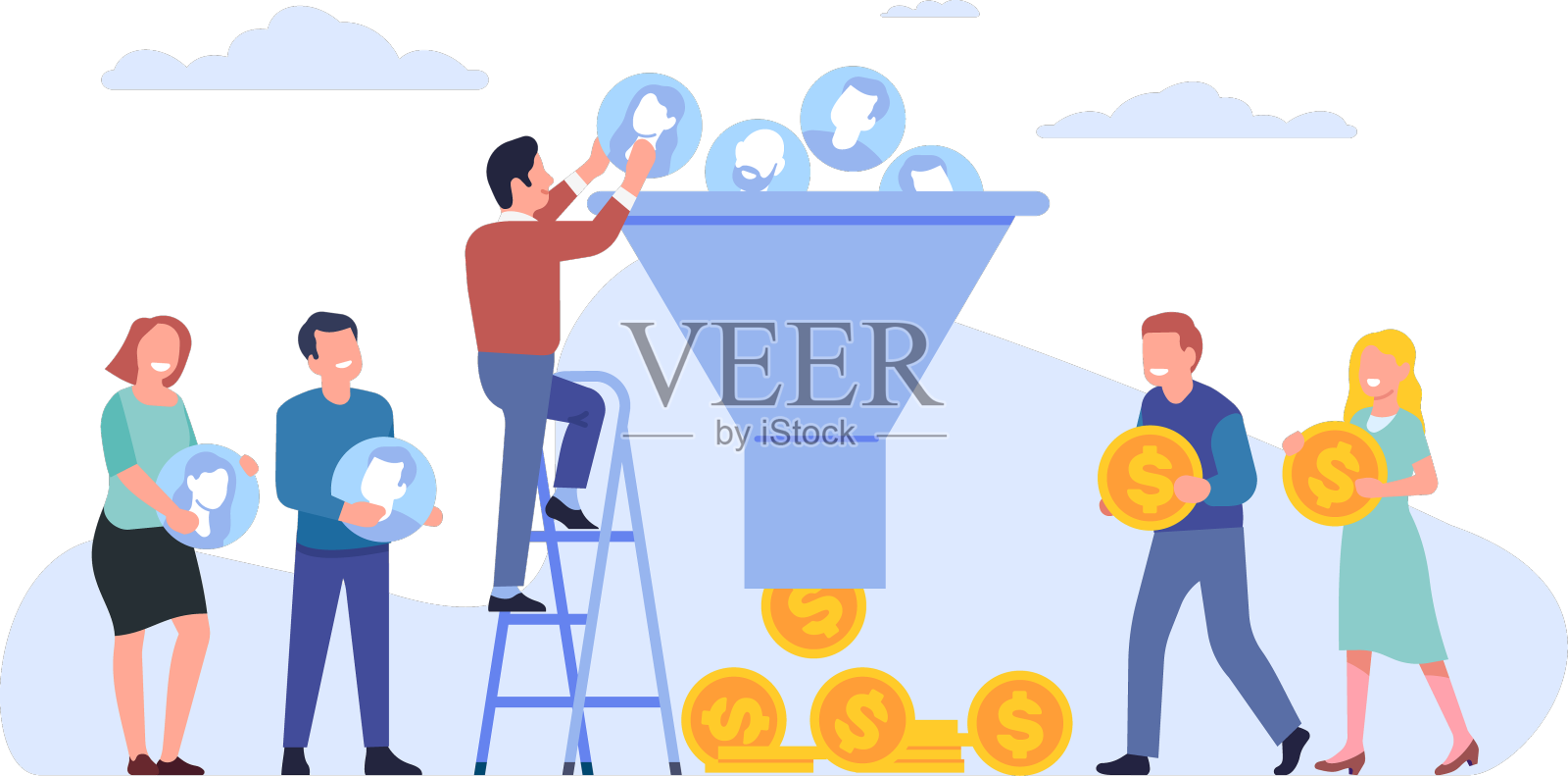 销售漏斗流程的沟通和设计元素图片