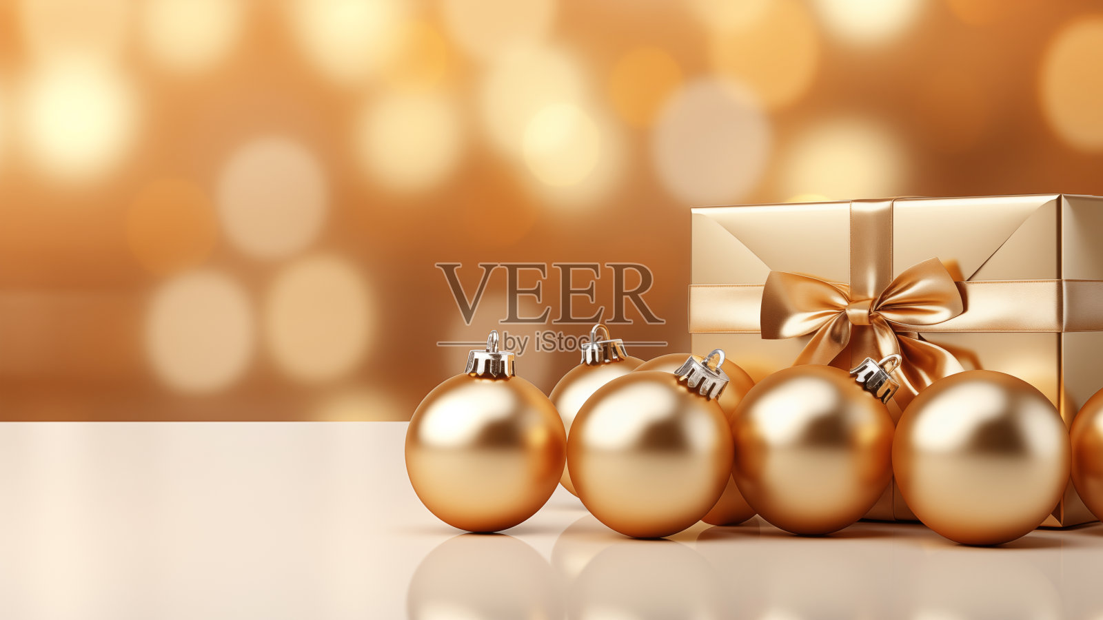节日黄金礼物和圣诞装饰品照片摄影图片