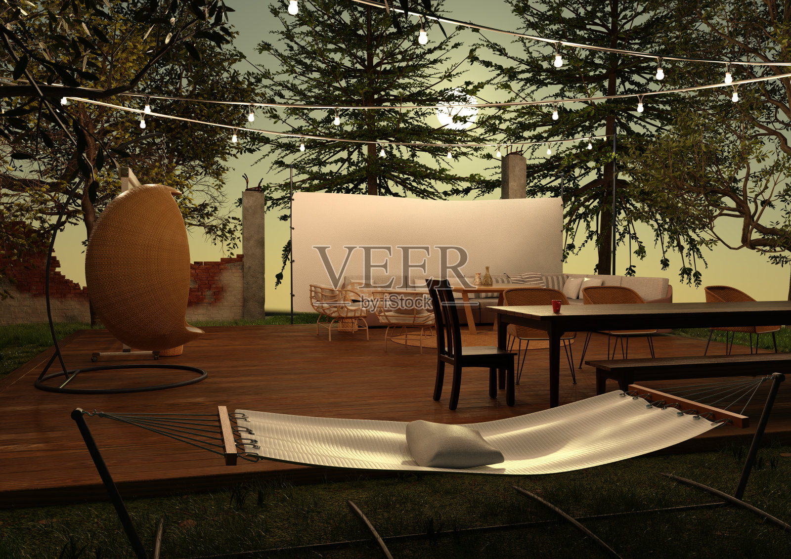 3D渲染室外天井休息室照片摄影图片