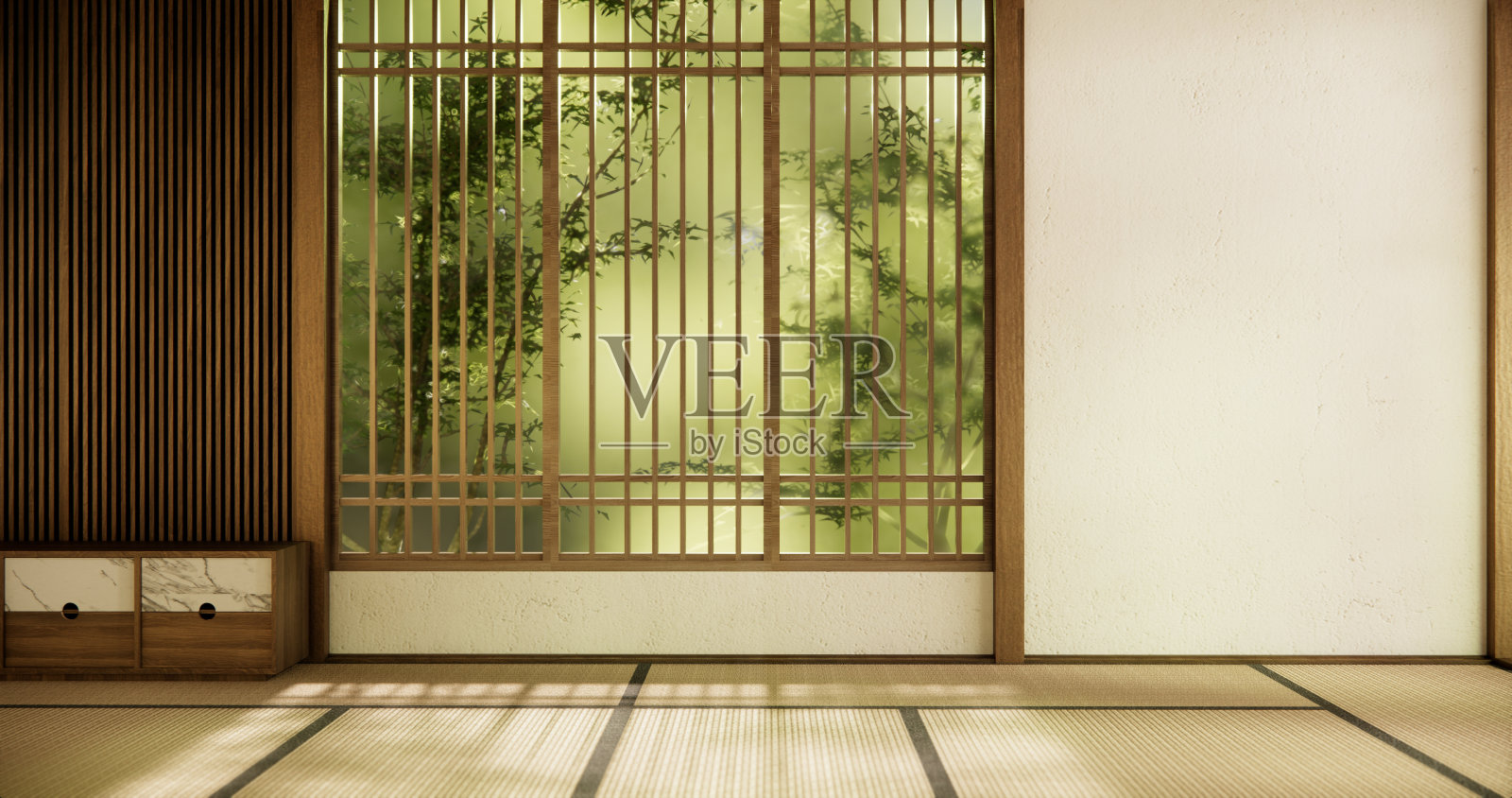 室内，空房间和榻榻米地板房间现代风格。照片摄影图片