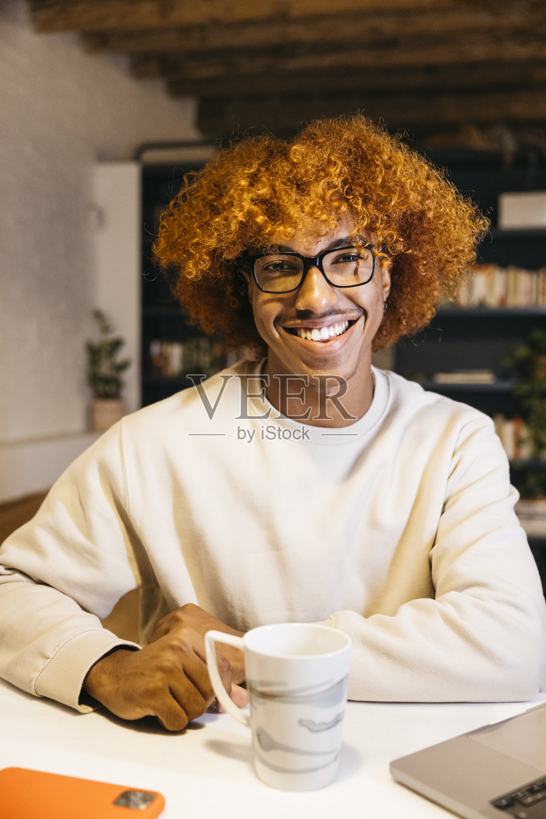 客厅里一个男人的画像。照片摄影图片