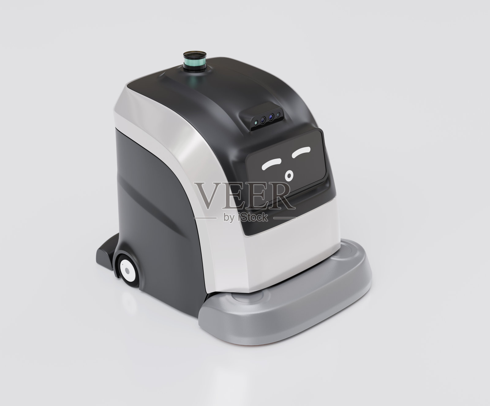 配备触摸屏的自动清扫机器人照片摄影图片