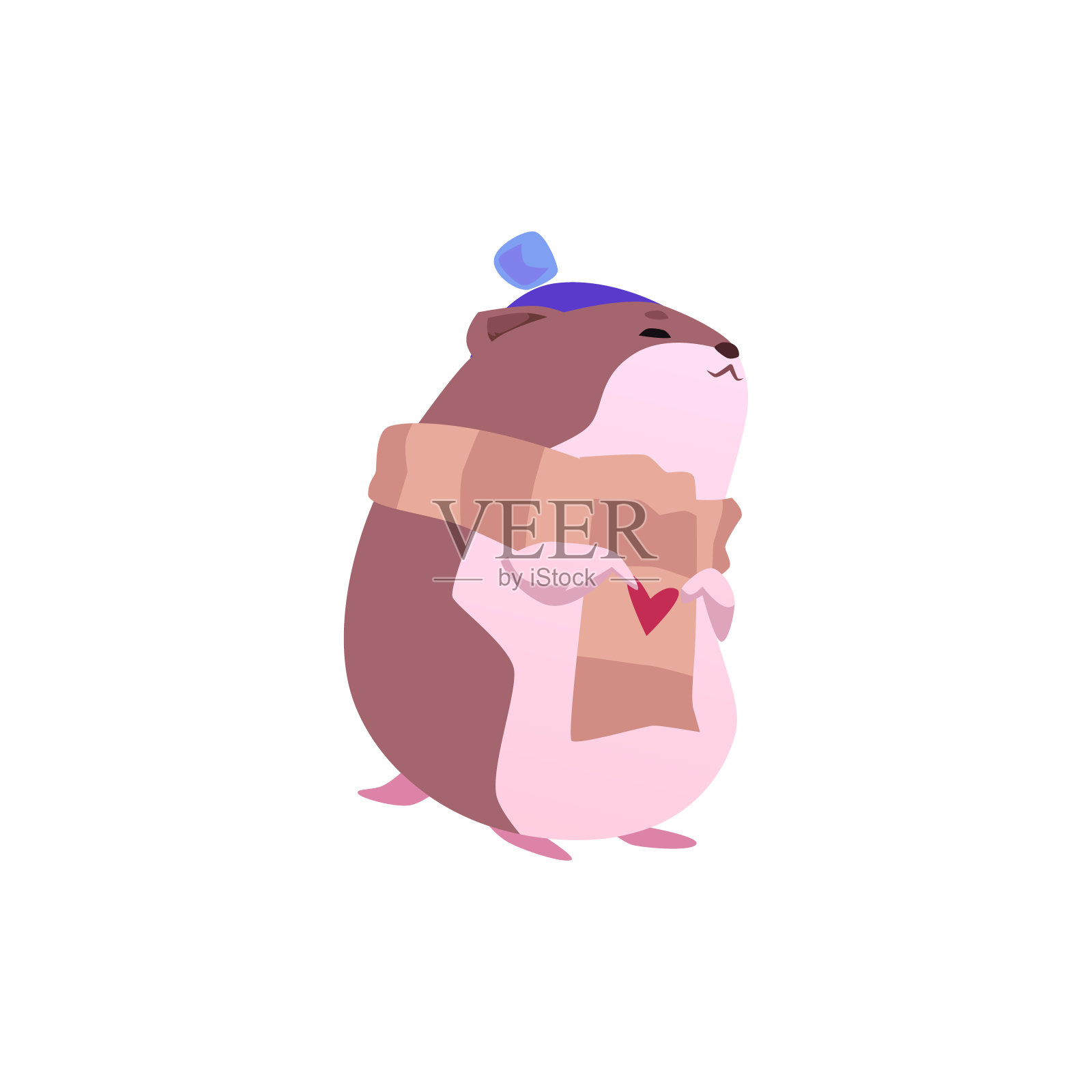 有趣的仓鼠在围巾，平面卡通矢量插图上的白色插画图片素材