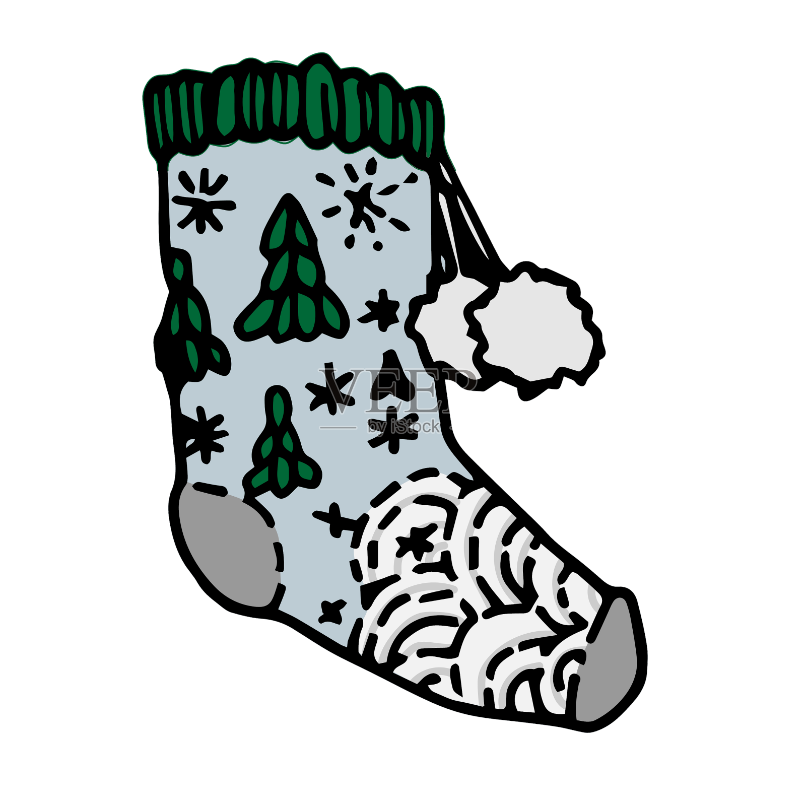 新年袜子里有绒球和冬林设计元素图片