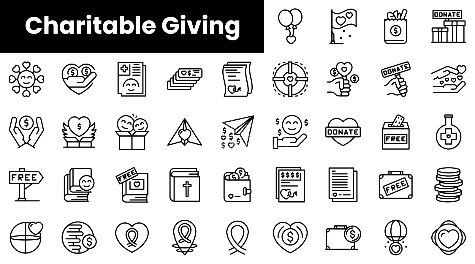 一套轮廓慈善捐赠图标设计元素图片