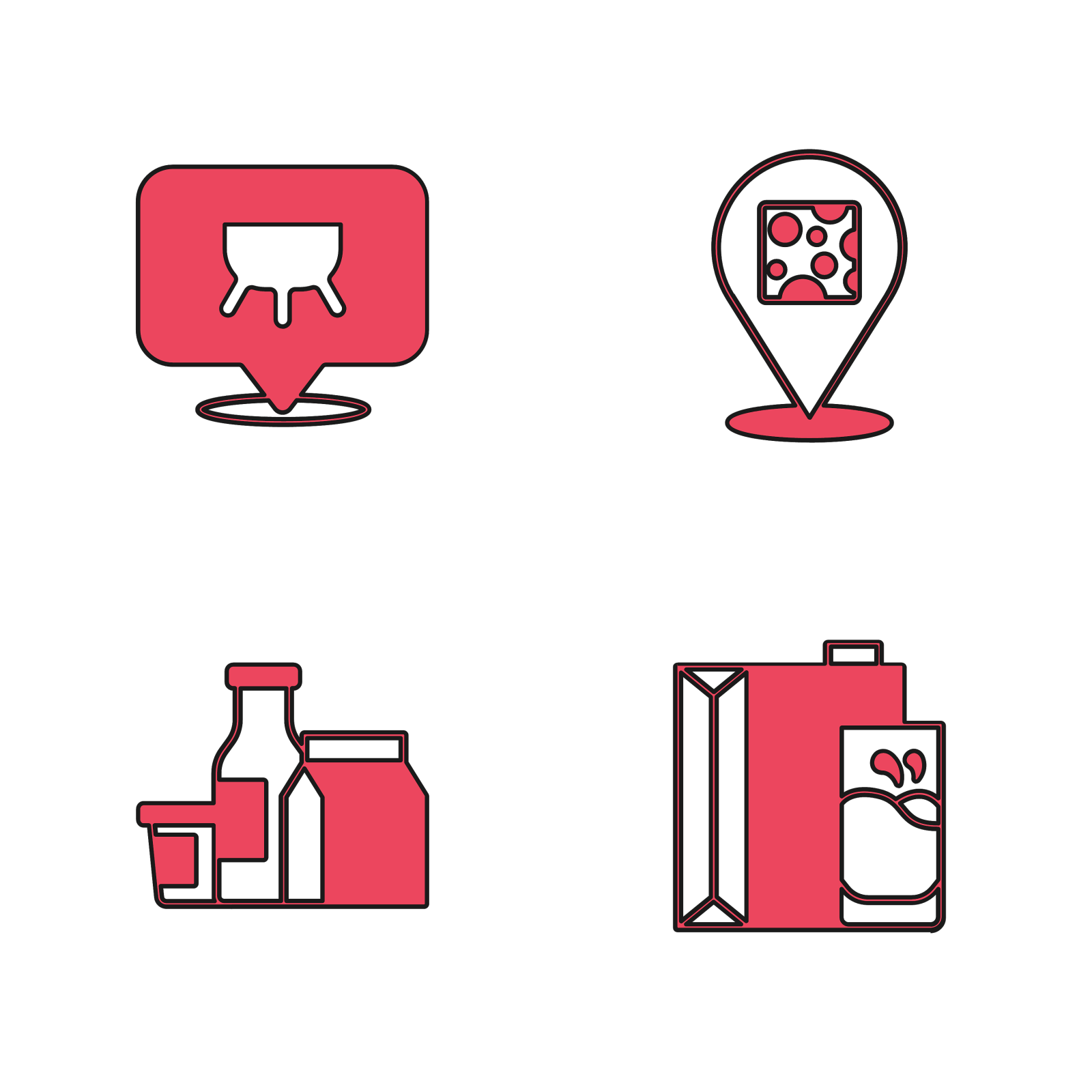 设置纸包装牛奶，乳房，奶酪和牛奶设计元素图片