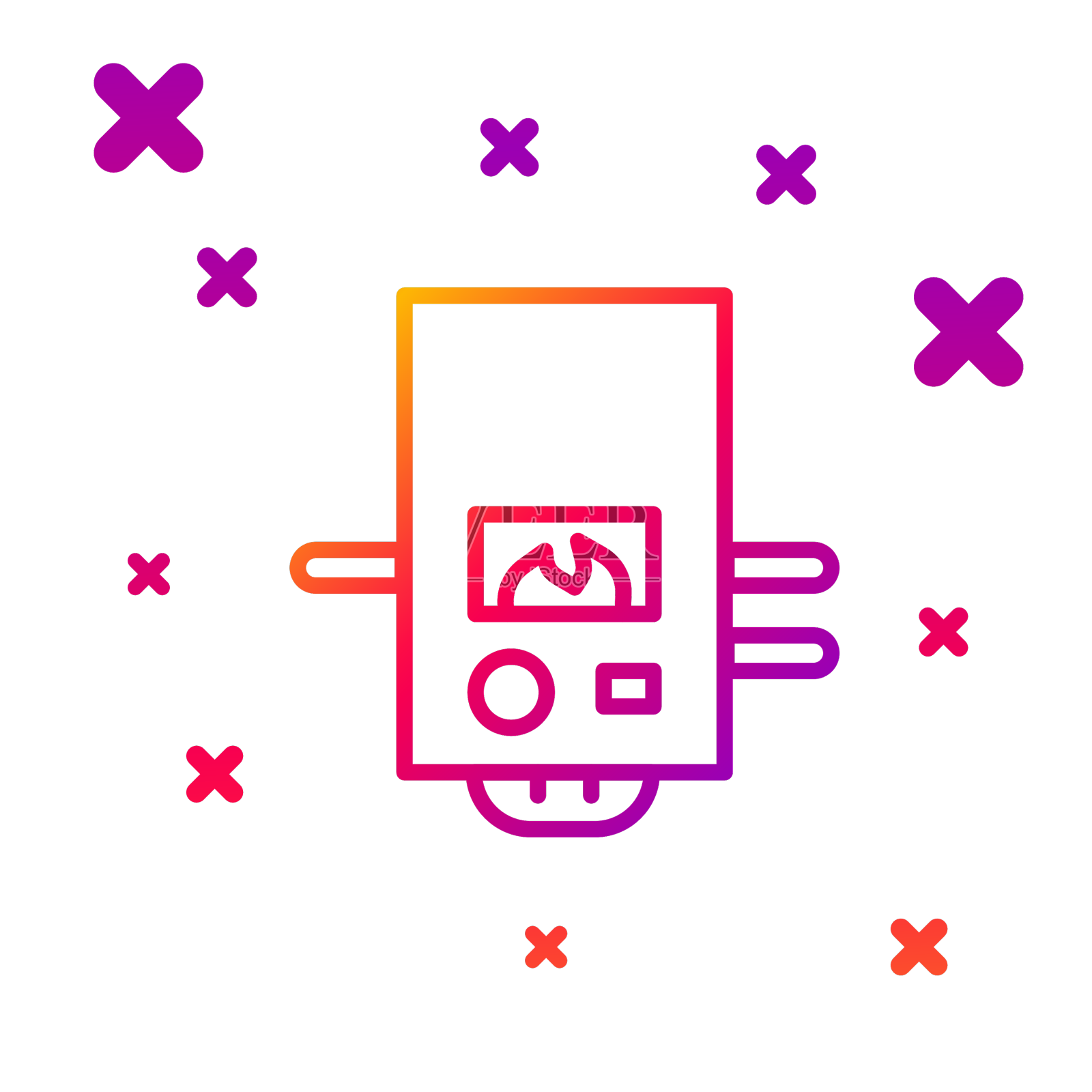 彩色线燃气锅炉与燃烧的火图标设计元素图片