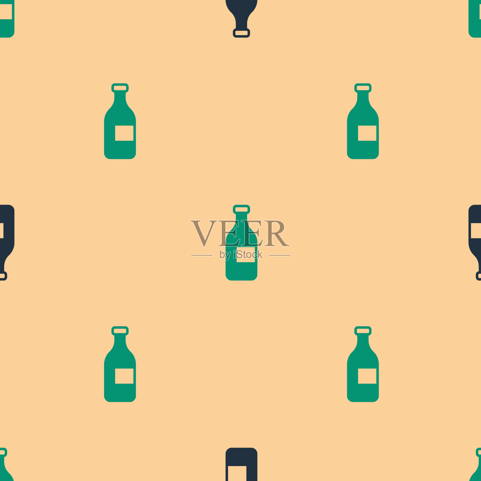 绿色和黑色的葡萄酒图标瓶隔离插画图片素材